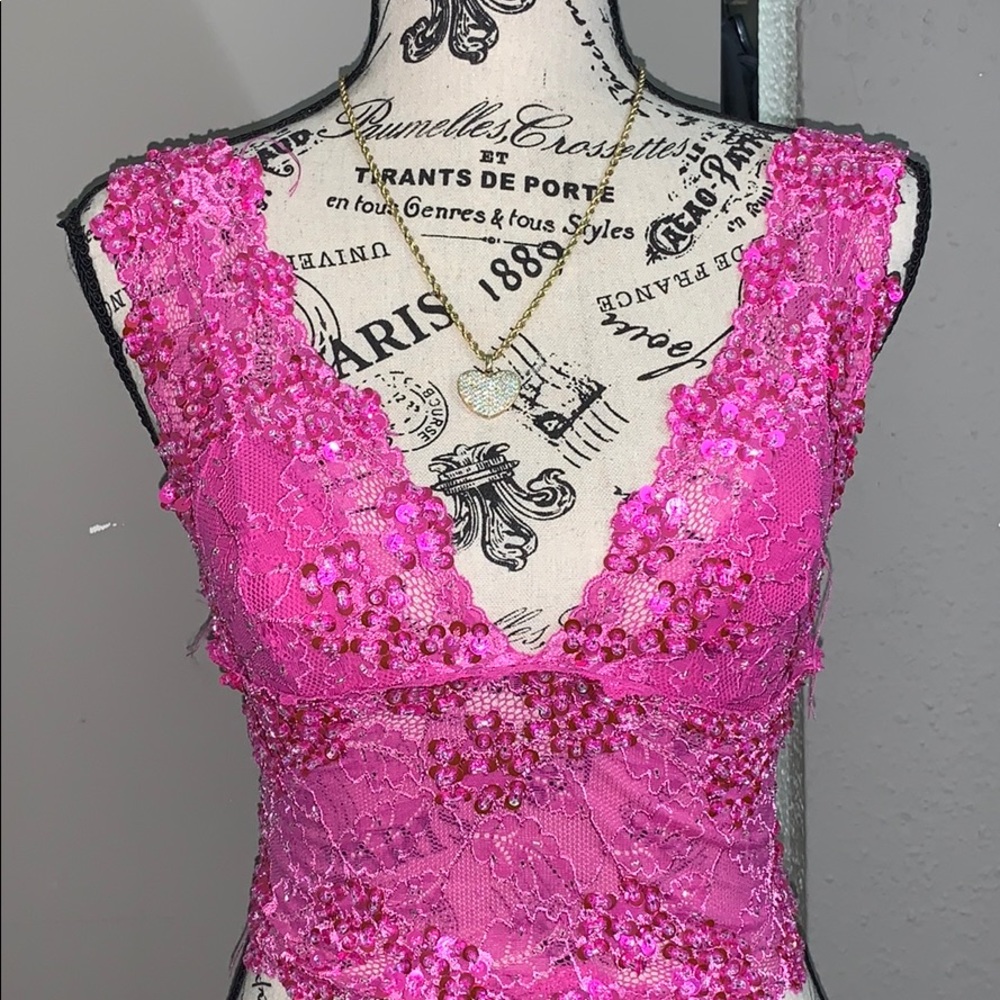 Bebe Pink Sequin Bustier